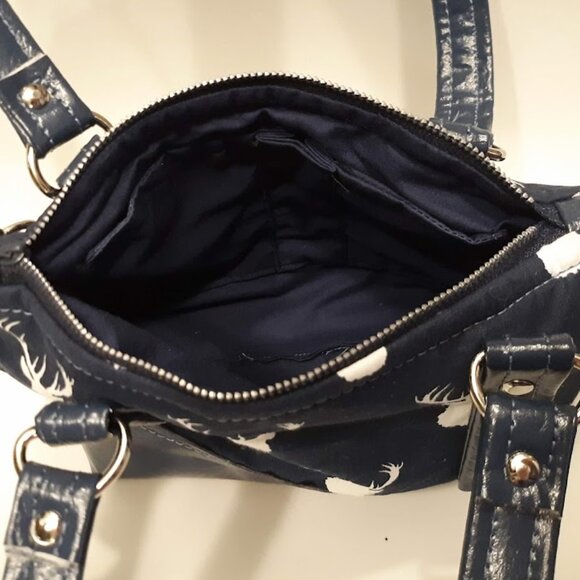 New Vinyl Double handle Shoulder Satchel Bag Purse Navy Blue White Deer Western - Picture 11 of 12